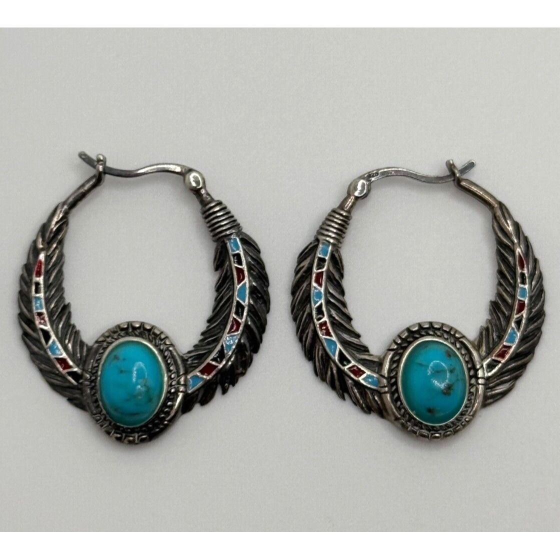 Bge Bradford Exchange Sterling Silver Turquoise Enamel Sedona Sky Hoop Earrings 64$